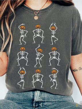 Dancing Skeleton Pumpkin Shirt Halloween Funny Graphic Tee Size Large Pumpkin